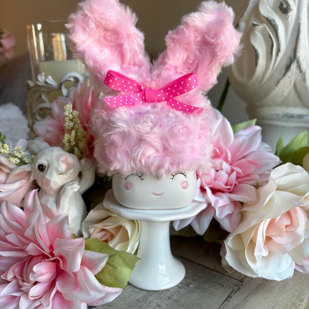🐰Pink Easter Bunny Marshmallow Mug Hat, Easter Tier Tray Decor
